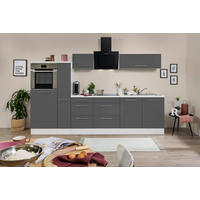 KÜCHENBLOCK 300 cm   in Grau, Weiss  - Weiss/Edelstahlfarben, Konventionell, Holzwerkstoff/Metall (300cm) - Respekta