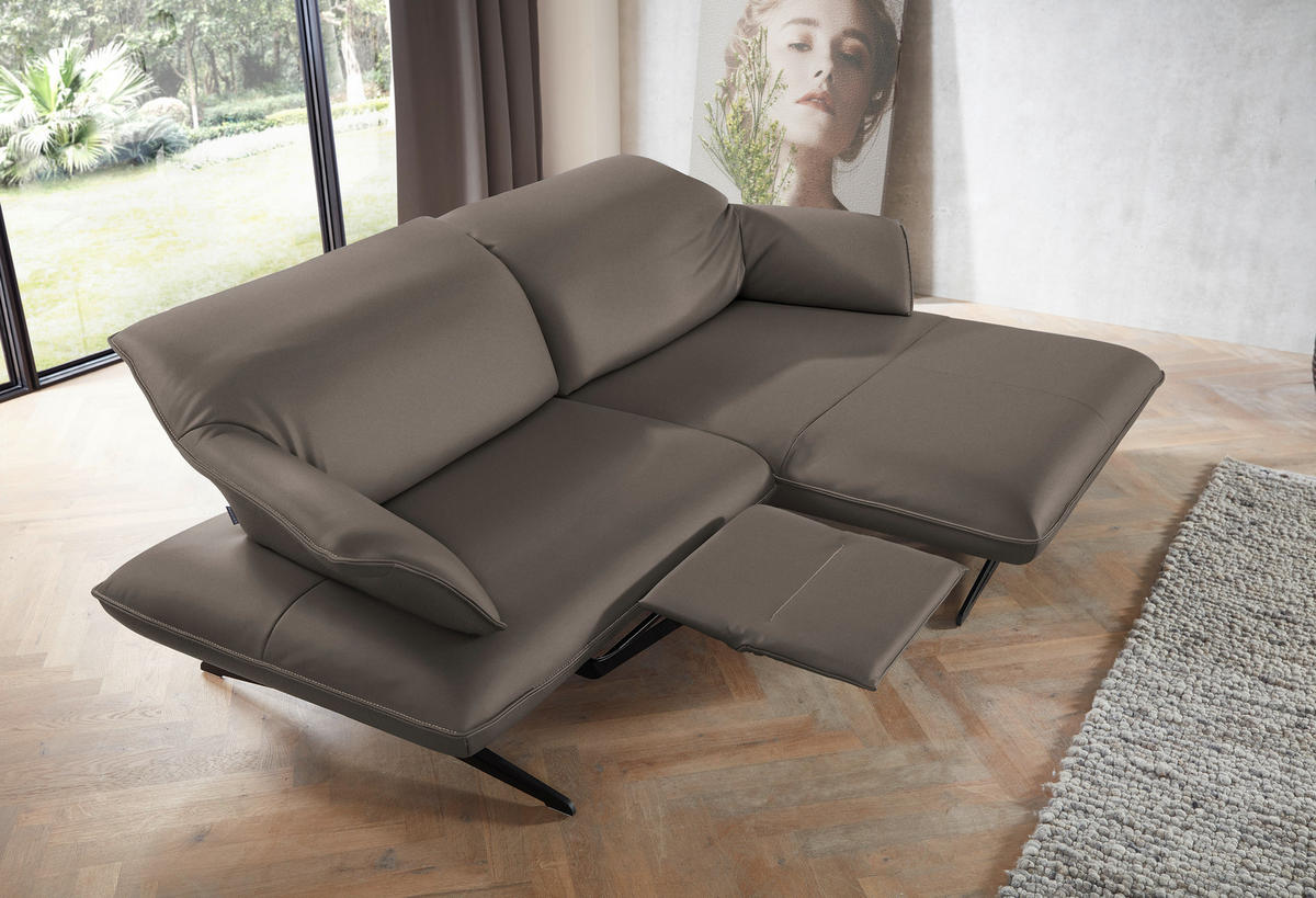 ECKSOFA in Echtleder Graubraun  - Graubraun/Beige, Design, Leder/Metall (252/169cm) - Koinor