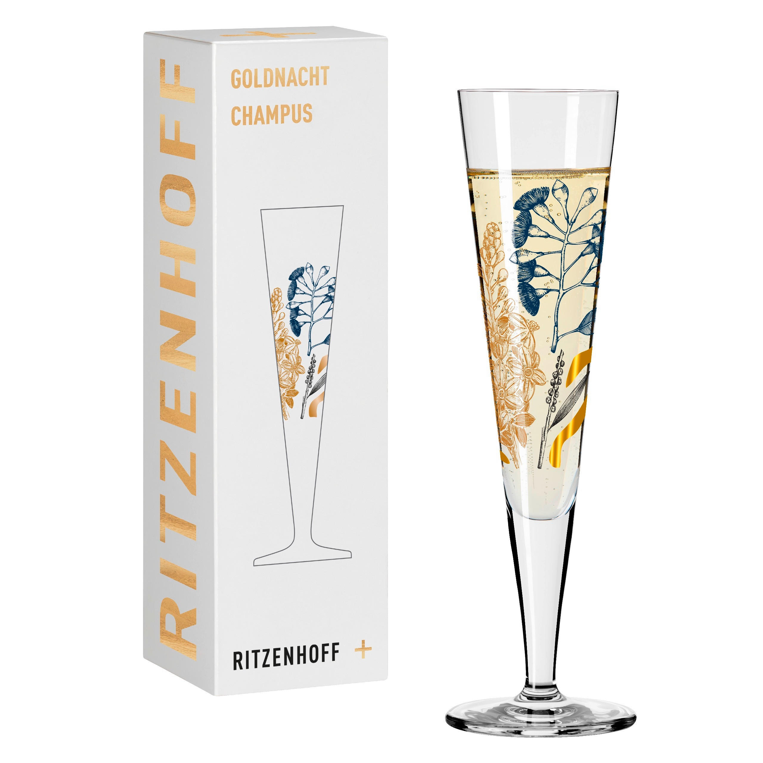 CHAMPAGNERGLAS 205 ml  - Blau/Goldfarben, LIFESTYLE, Glas (7,2/7,2/24,0cm) - Ritzenhoff
