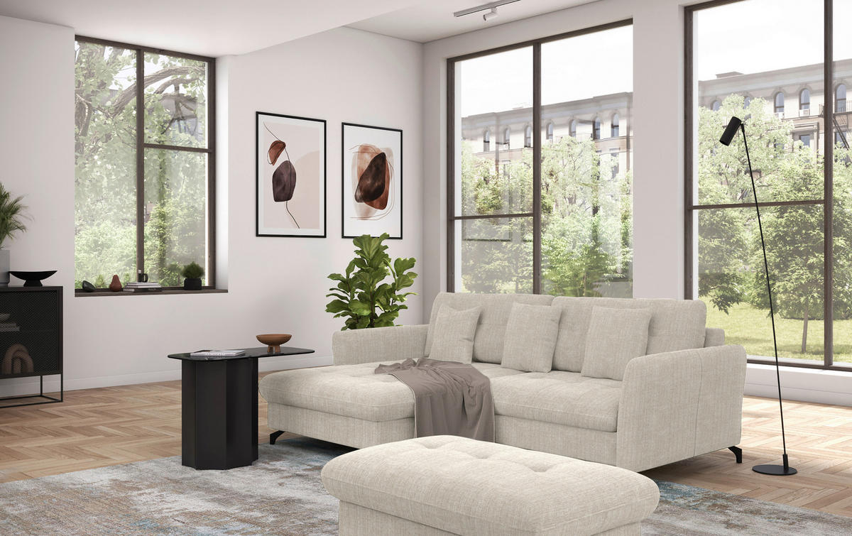 ECKSOFA in Flachgewebe, Leinenoptik Beige  - Beige/Schwarz, Design, Textil/Metall (170/242cm) - Xora