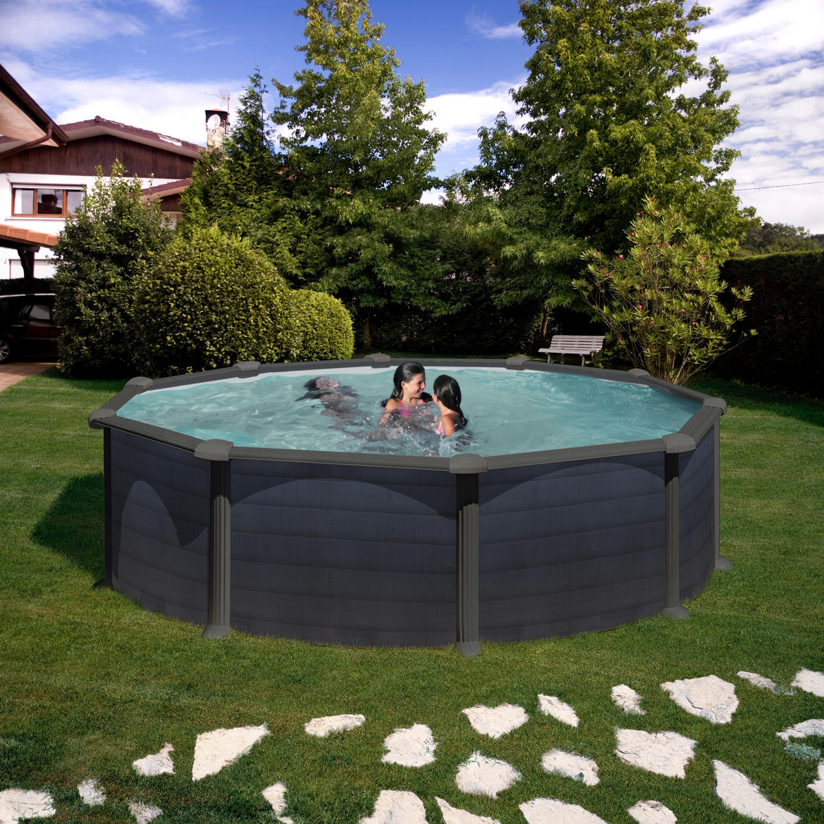 POOL SET GRE KITPR458GF 2021 480/132 cm  - Graphitfarben, KONVENTIONELL, Metall (480/132cm) - Gre