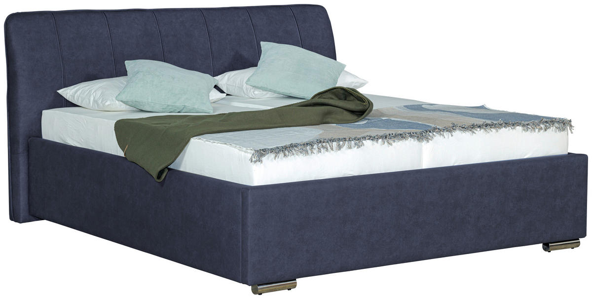 POLSTERBETT 180/200 cm  in Blau  - Chromfarben/Blau, Basics, Holz/Textil (180/200cm) - Boxxx