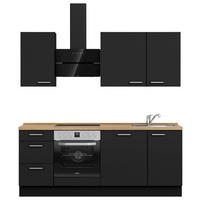 KÜCHENLEERBLOCK 210 cm   in Schwarz, Eichefarben  - Edelstahlfarben/Eichefarben, MODERN, Holzwerkstoff/Metall (210cm) - Nobilia