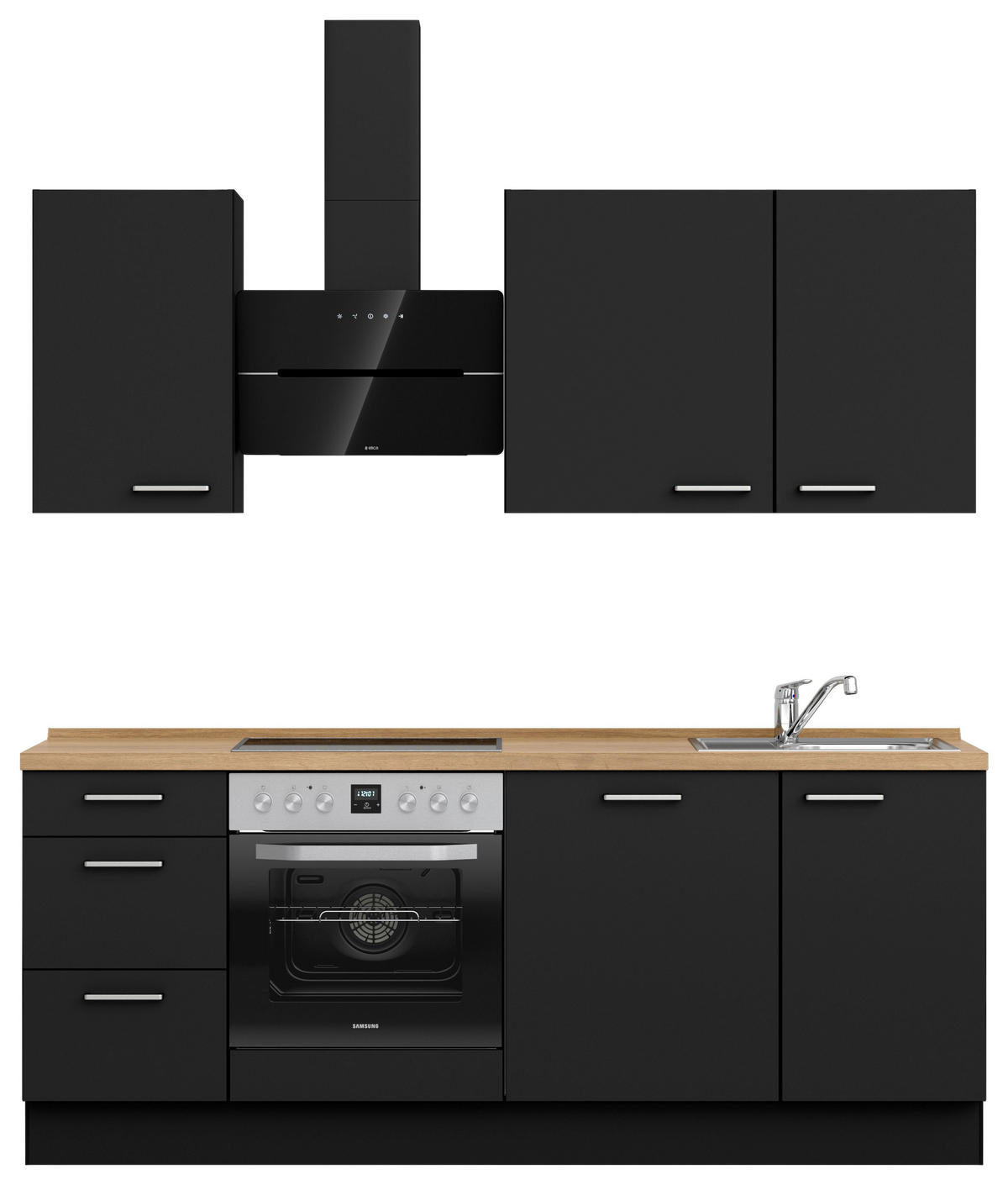 KÜCHENLEERBLOCK 210 cm   in Schwarz, Eichefarben  - Edelstahlfarben/Eichefarben, MODERN, Holzwerkstoff/Metall (210cm) - Nobilia