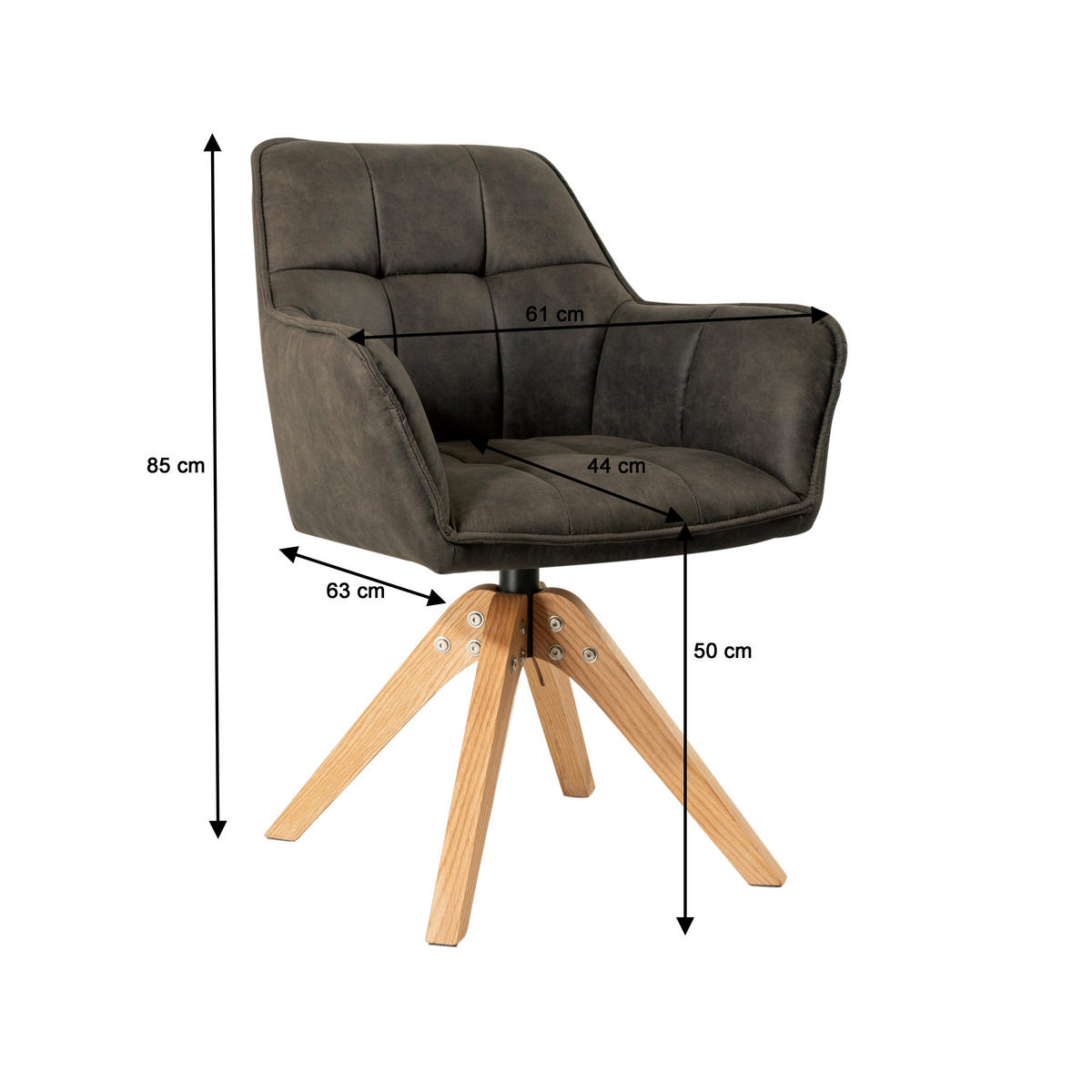 ARMLEHNSTUHL in Holz, Textil Grau, Eichefarben  - Eichefarben/Grau, Basics, Holz/Textil (61/85/63cm) - MID.YOU