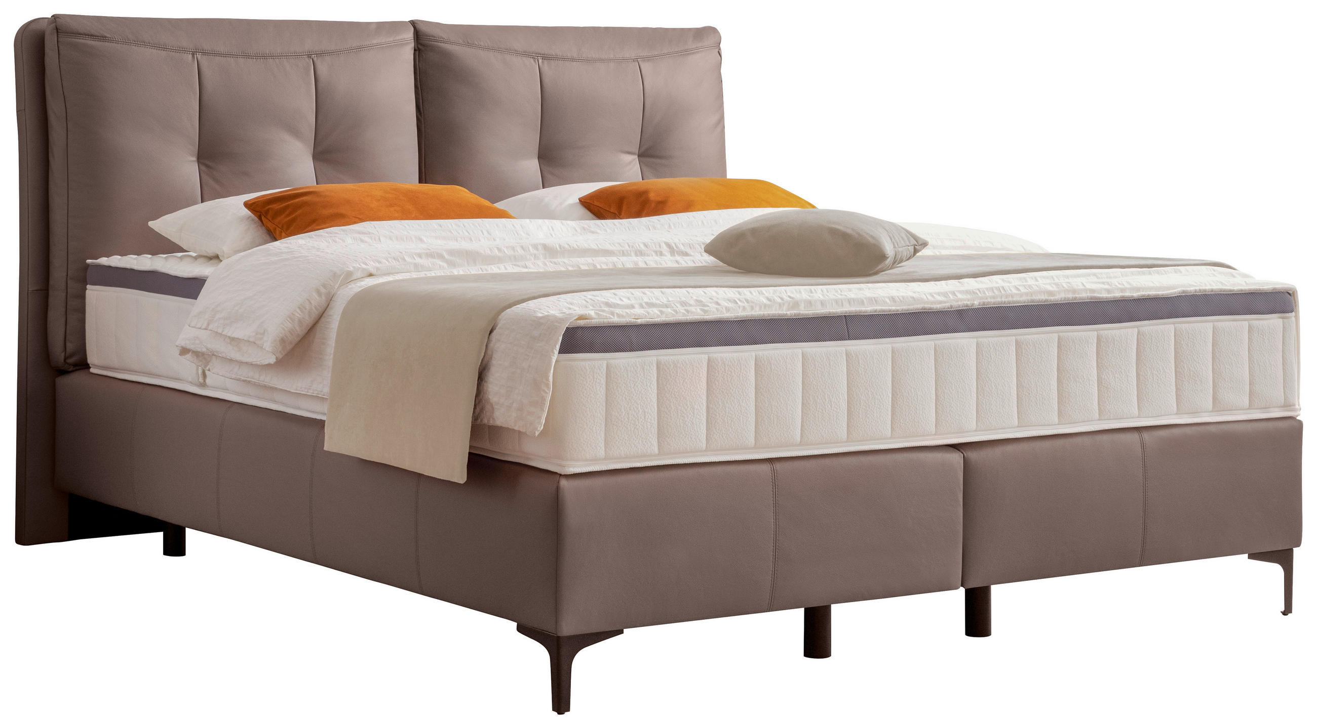 BOXSPRINGBETT 180/200 cm,  in Mokka, Matratze, gepolstertes Kopfteil, Topper, H2 + H3 = mittel + fest  - Schwarz/Mokka, Design, Leder/Holz (180/200cm) - Novel