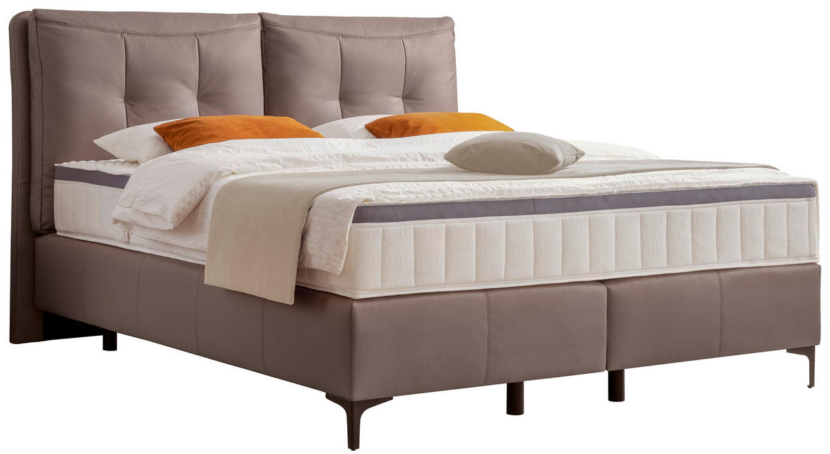 BOXSPRINGBETT 180/200 cm,  in Mokka, Matratze, gepolstertes Kopfteil, Topper, H2 + H3 = mittel + fest  - Schwarz/Mokka, Design, Leder/Holz (180/200cm) - Novel