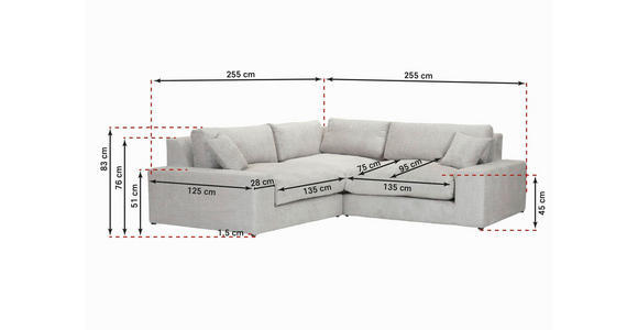ECKSOFA  Greige Bouclé  - Greige/Schwarz, MODERN, Kunststoff/Textil (255/255cm) - Landscape