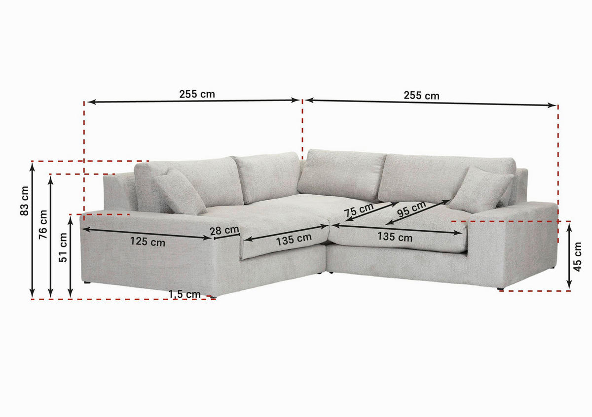 ECKSOFA  Greige Bouclé  - Greige/Schwarz, MODERN, Kunststoff/Textil (255/255cm) - Landscape