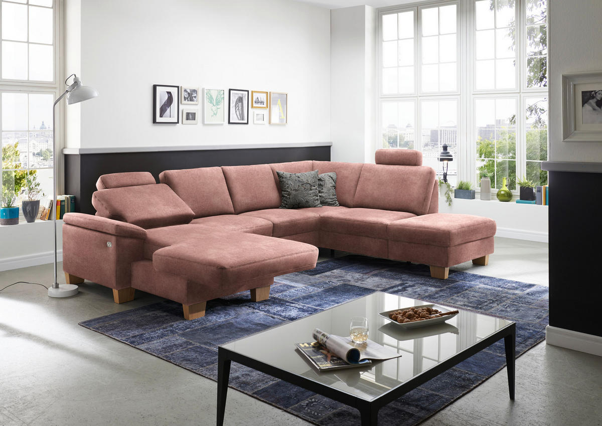 WOHNLANDSCHAFT in Velours Flieder  - Eichefarben/Flieder, Konventionell, Holz/Textil (167/316/235cm) - Beldomo System