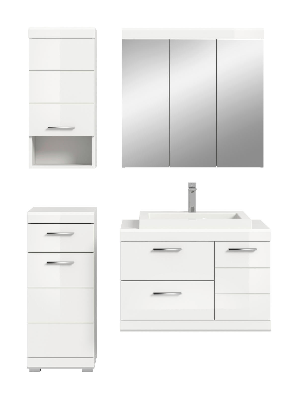 BADEZIMMER 5-teilig  in 132 cm  - Weiß Hochglanz/Silberfarben, Trend, Glas/Holzwerkstoff (132cm) - MID.YOU