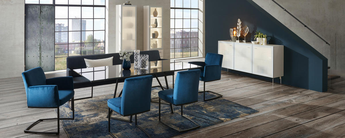 SITZBANK 218/87/66 cm Echtleder Schwarz, Dunkelblau Metall  - Schwarz/Dunkelblau, Design, Leder/Metall (218/87/66cm) - Joop!