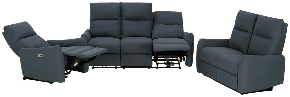SITZGARNITUR Mikrofaser Dunkelblau  - Schwarz/Dunkelblau, KONVENTIONELL, Textil/Metall - Livetastic