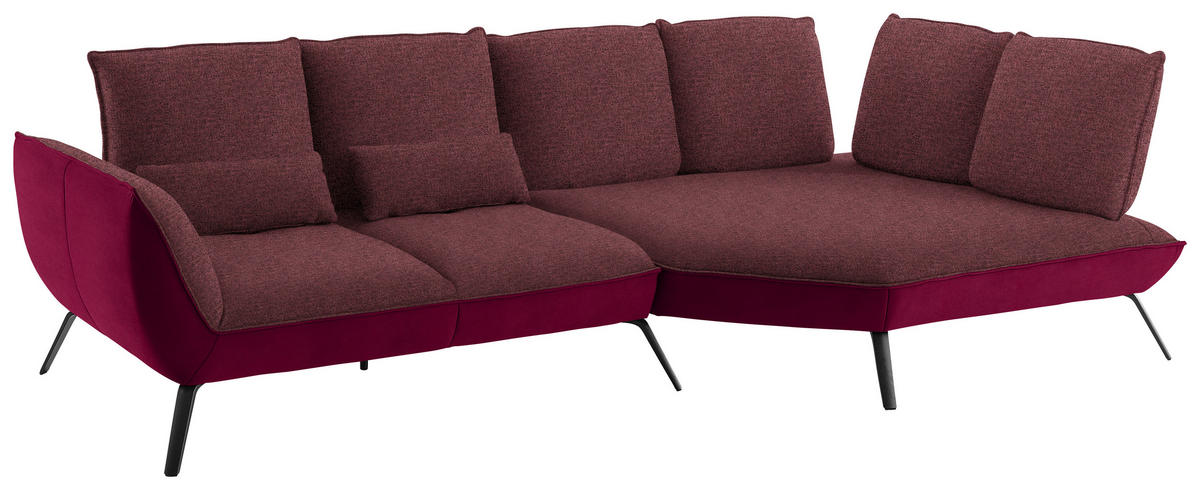 ECKSOFA in Flachgewebe Rot  - Rot/Schwarz, Design, Textil/Metall (320/169cm) - Moderano