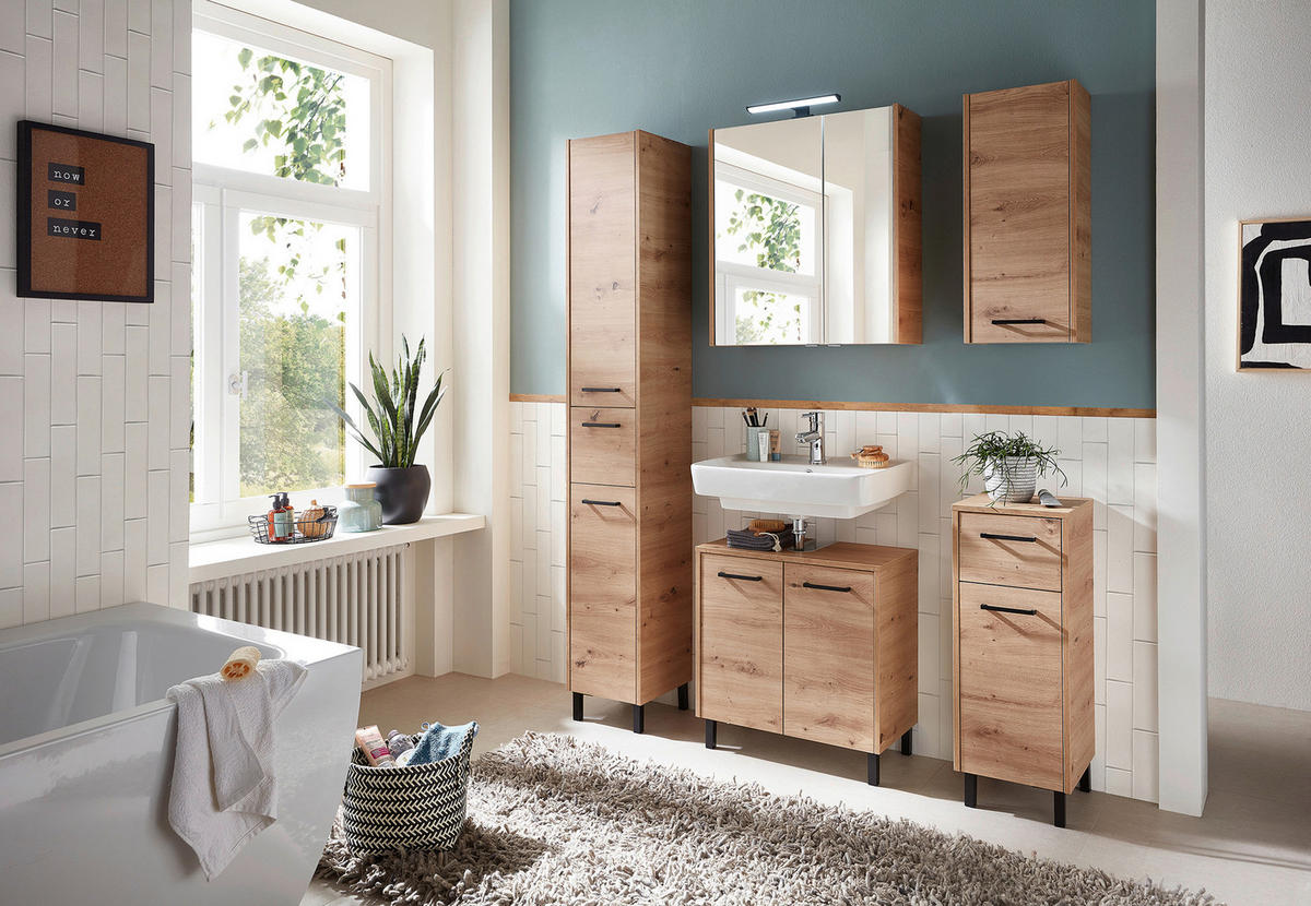 WASCHBECKENUNTERSCHRANK 60/53/33 cm  - Eichefarben/Schwarz, Design, Holzwerkstoff/Metall (60/53/33cm) - Xora