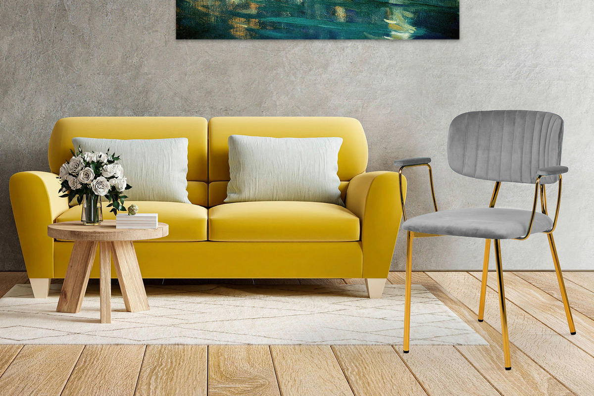 SADA ŽIDLÍ S PODRUČKAMI 2 kusy - šedá/barvy zlata, Moderní, kov/textil (63/80/51cm) - MID.YOU