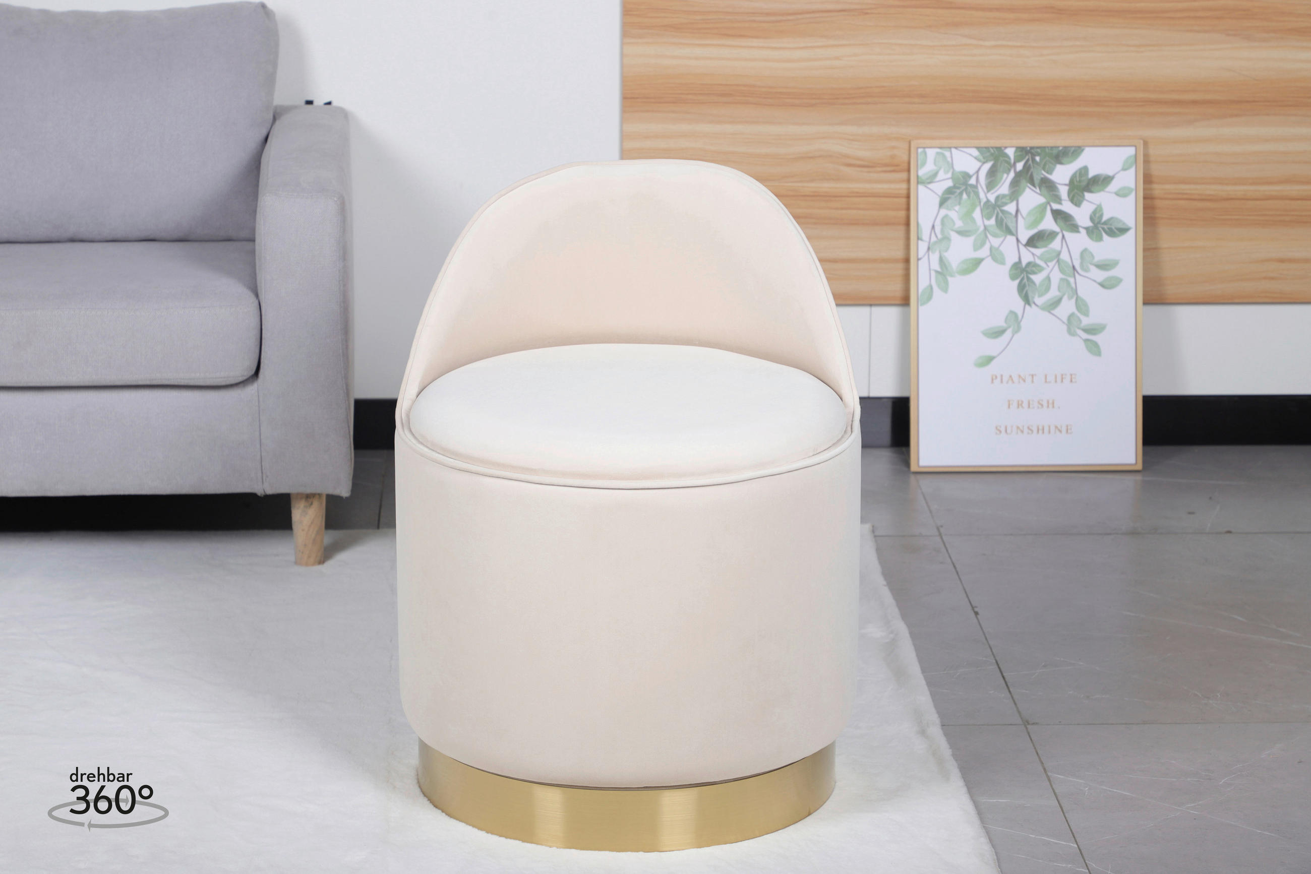 DREHHOCKER Samt Beige  - Beige/Goldfarben, Design, Textil/Metall (52/68cm) - Kayoom