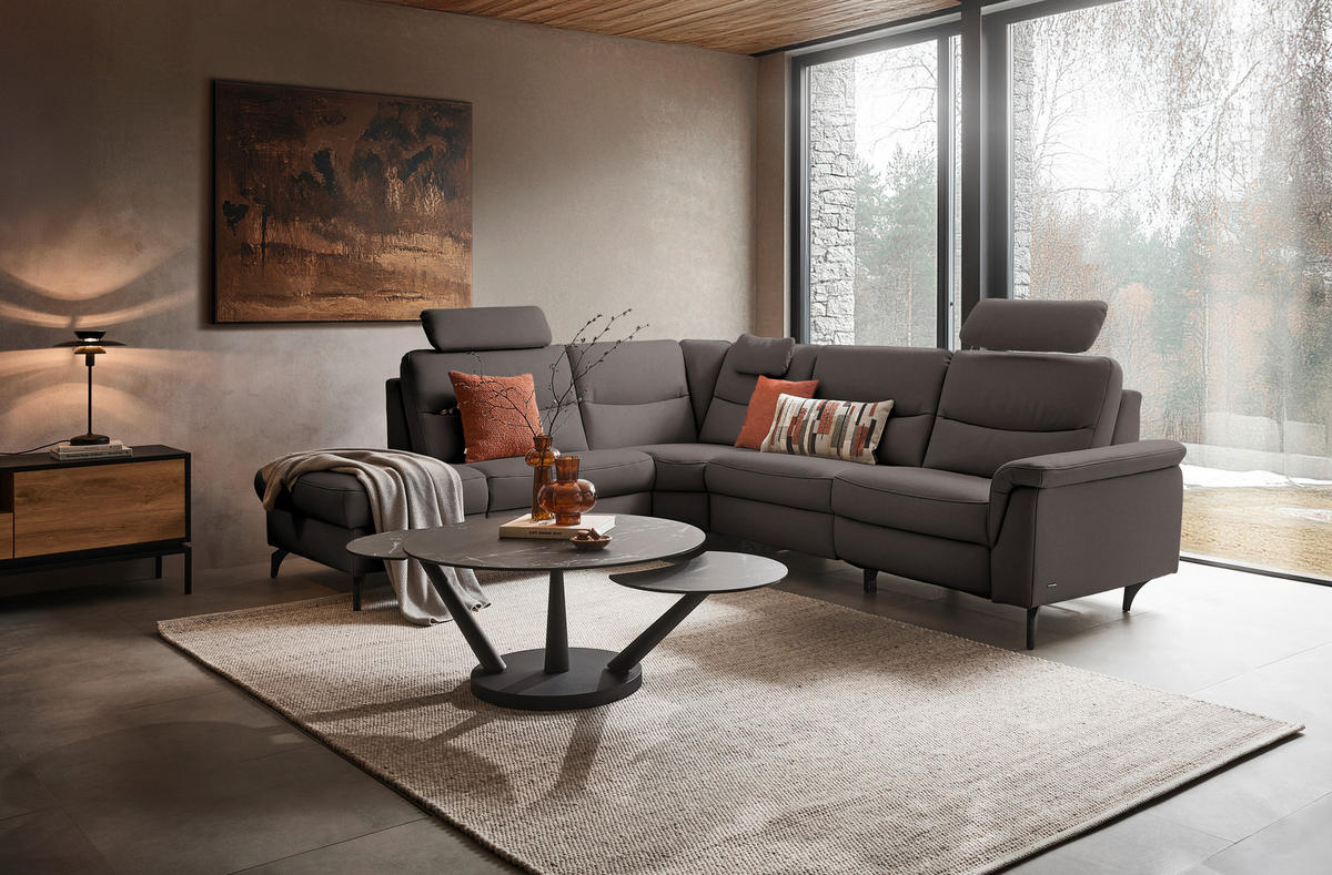 ECKSOFA in Echtleder Dunkelbraun  249/280 cm  - Anthrazit/Dunkelbraun, Design, Leder/Metall (249/280cm) - Himolla Komfortklass