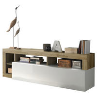 TV-ELEMENT barve hrasta, bela, visoki sijaj  - črna/barve hrasta, Basics, umetna masa/leseni material (184/58/42cm) - Livetastic