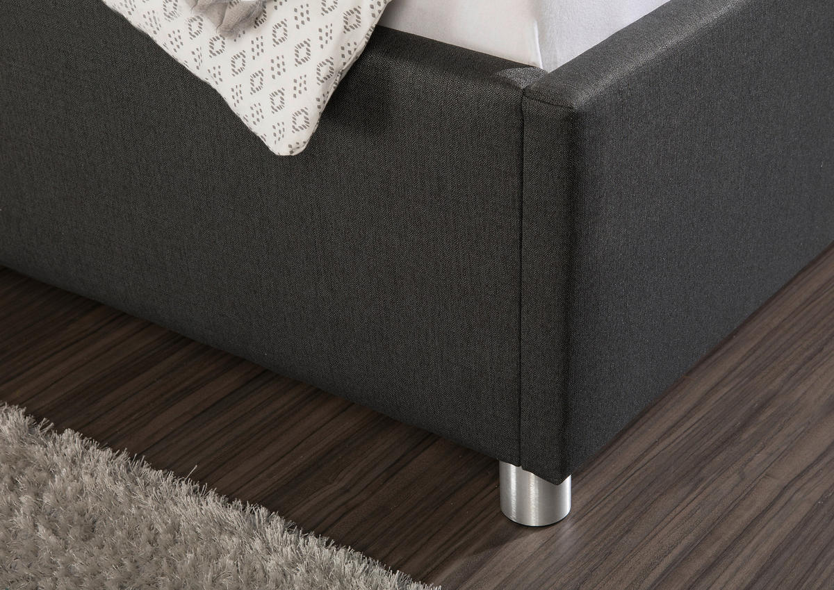 POLSTERBETT 100/200 cm,  in Anthrazit,  - Anthrazit/Alufarben, MODERN, Textil/Metall (100/200cm) - Livetastic