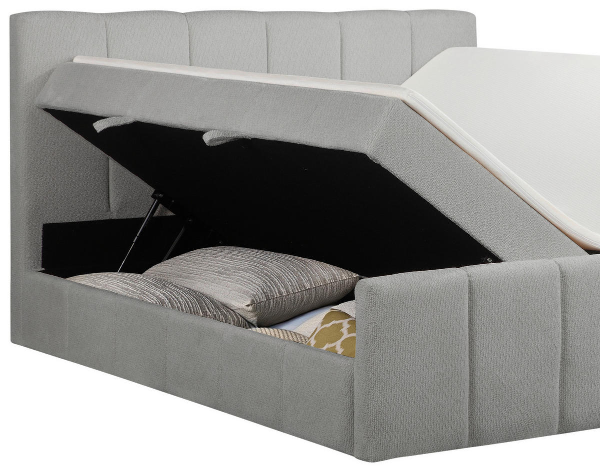 BOXBETT 180/200 cm,  in Grau, gepolstertes Kopfteil, Bettkasten, Topper, Matratzen, H3 + H3 = fest  - Schwarz/Grau, Basics, Kunststoff/Textil (180/200cm) - Chameo