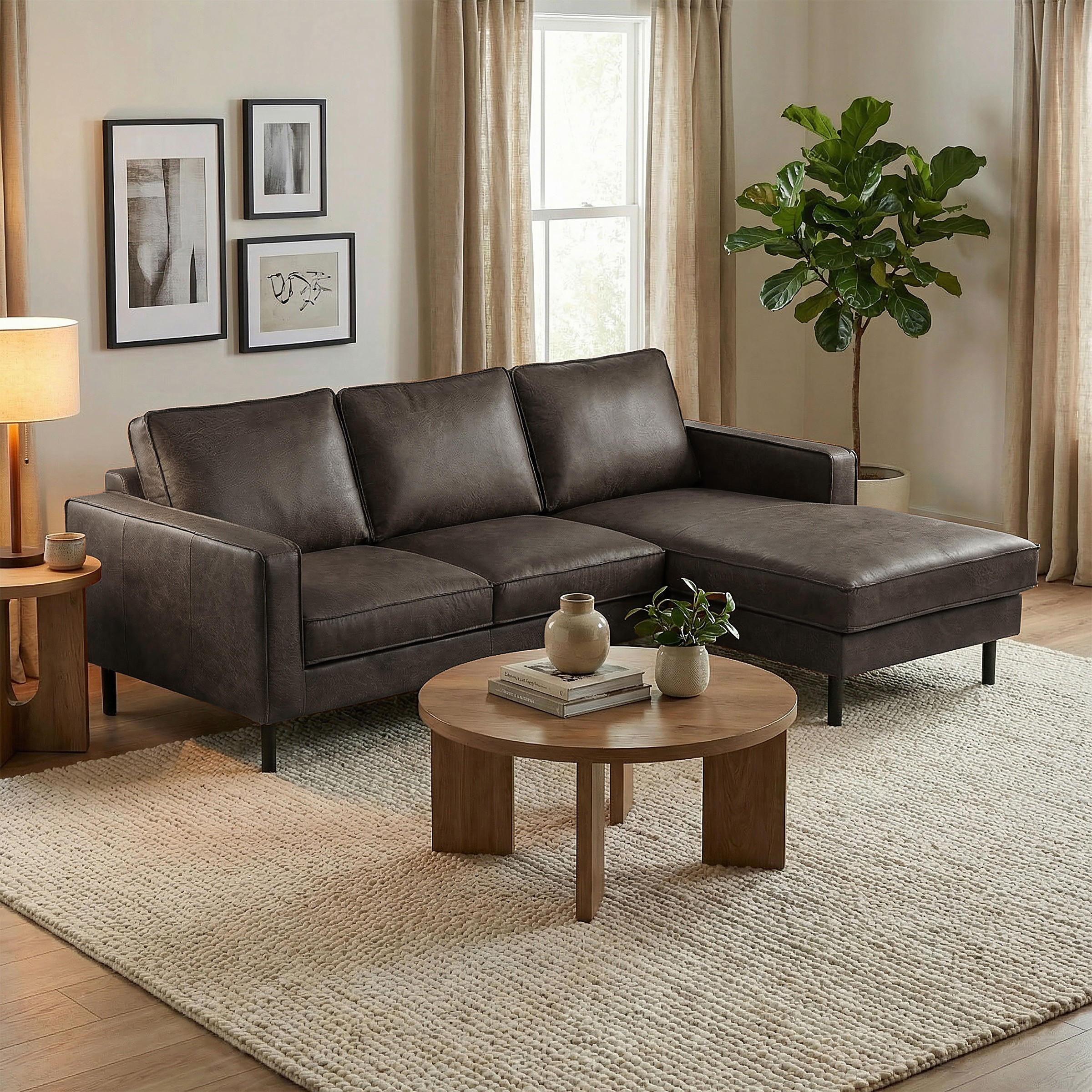 ECKSOFA  in Echtleder Fango Rücken echt  238/166 cm  - Fango/Schwarz, Design, Leder/Metall (238/166cm) - Livetastic
