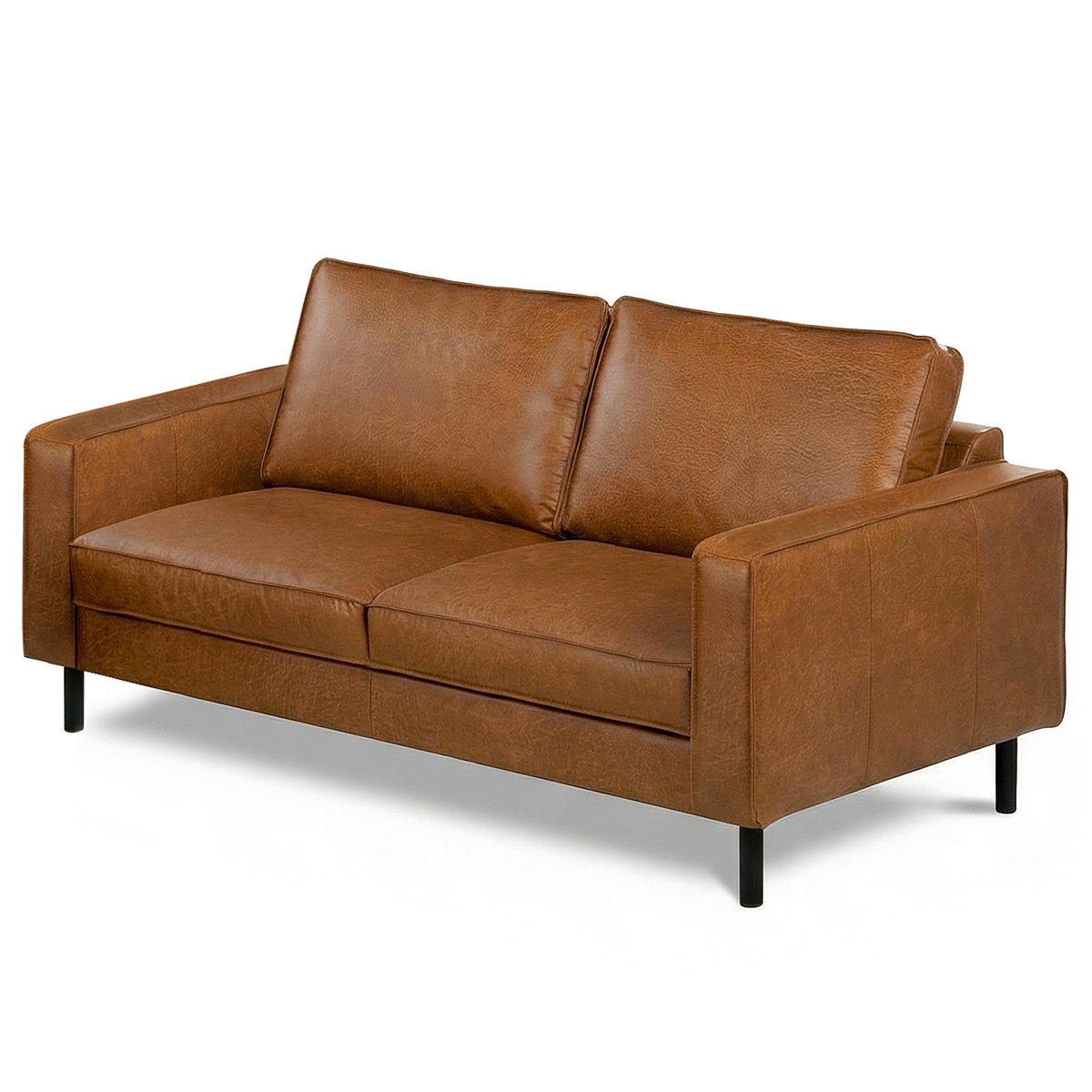 2,5-SITZER  in Echtleder Cognac   - Cognac/Schwarz, Design, Leder/Metall (168/85/92cm) - Livetastic