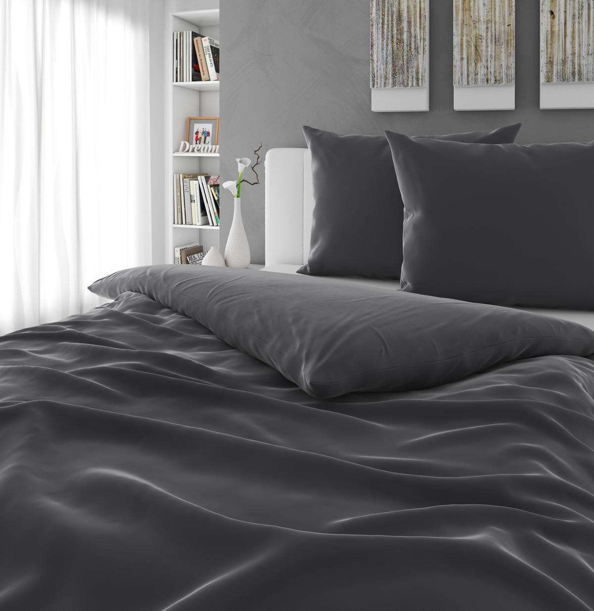 POSTELJINA TANJA 240/220 cm saten antracit  - antracit, Osnovno, tekstil (240/220cm) - Novel