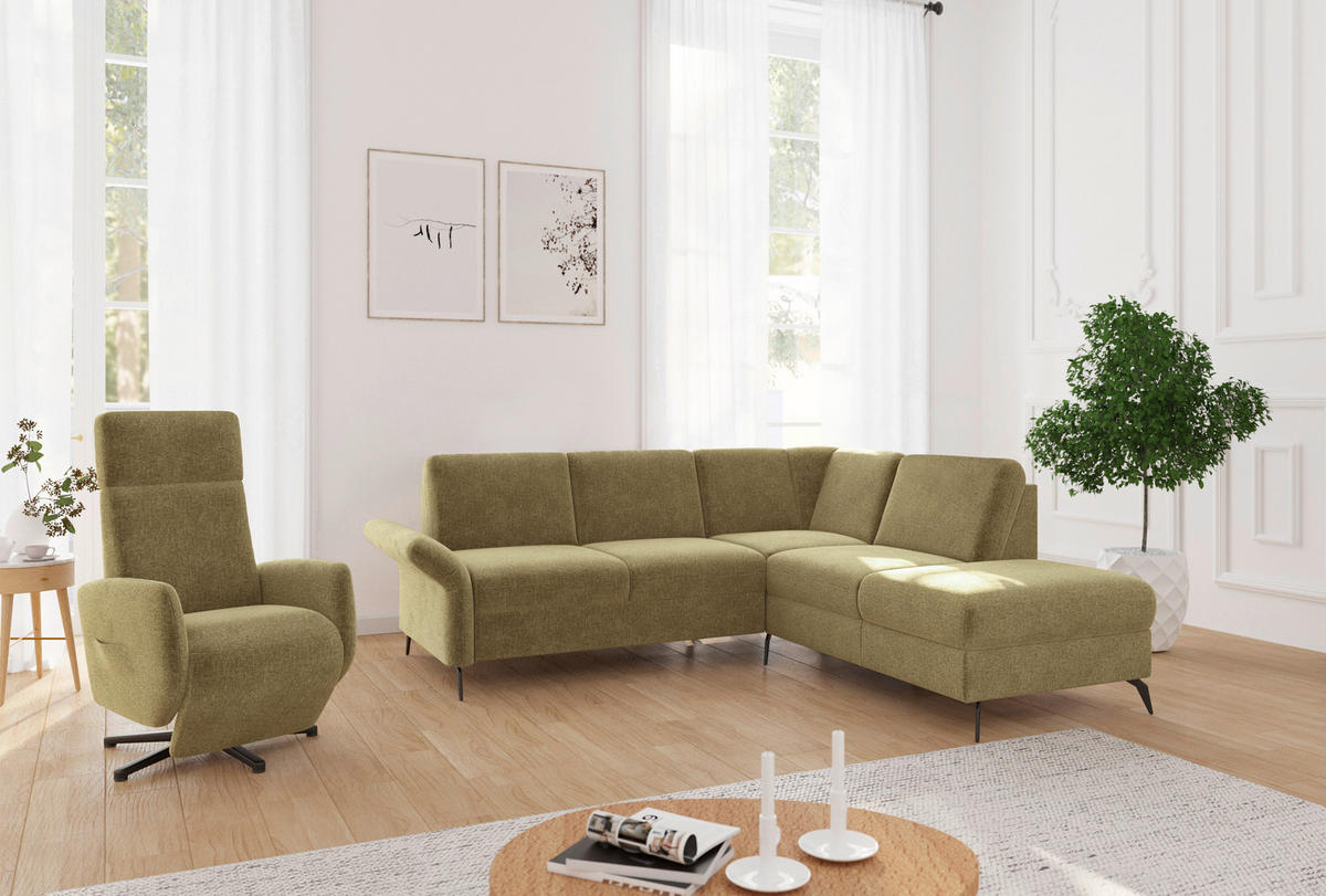 ECKSOFA ROCHELLE E Olivgrün Flachgewebe  - Schwarz/Olivgrün, KONVENTIONELL, Textil/Metall (240/216cm) - Sit & More