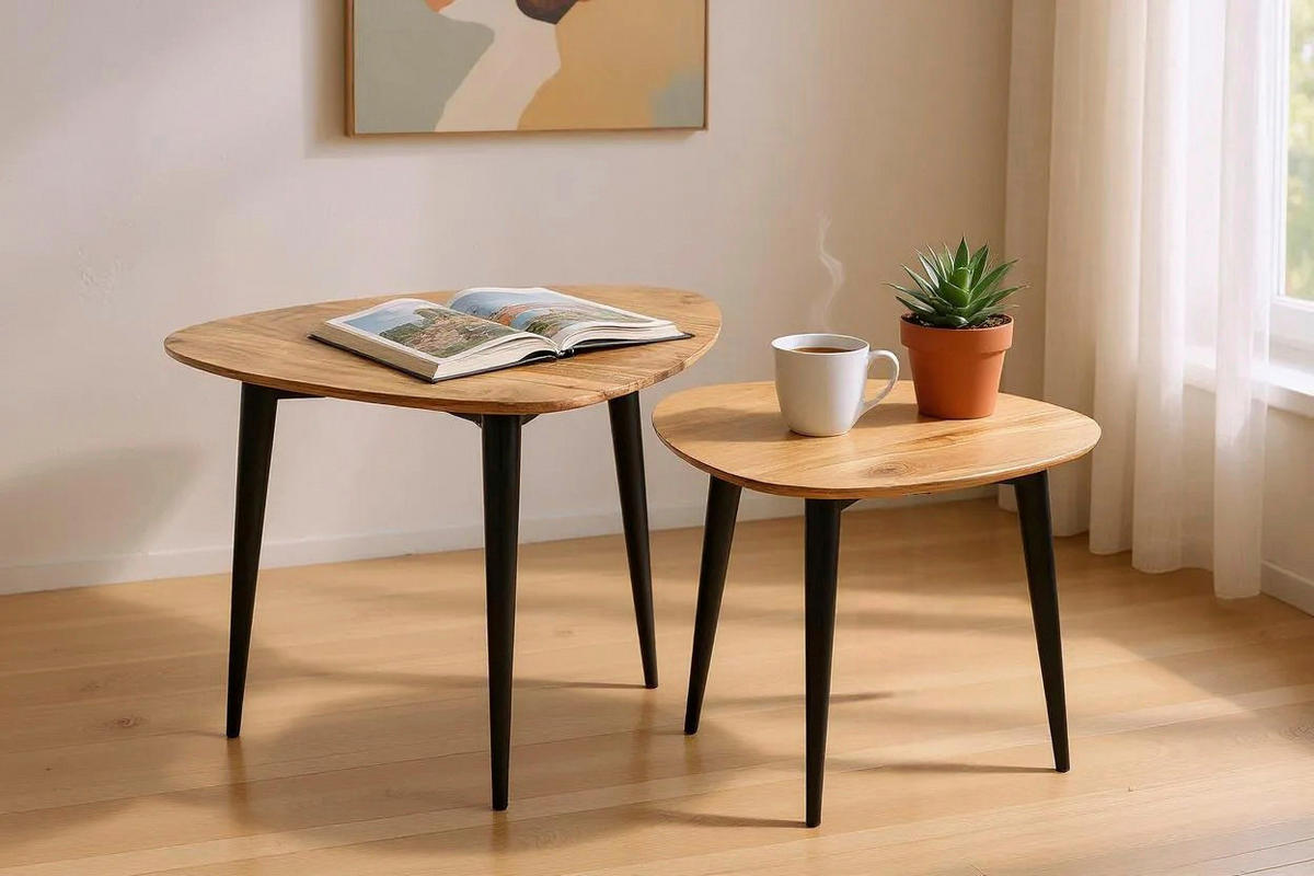 BEISTELLTISCH in Holz, Metall 46/46/41 cm  - Schwarz/Akaziefarben, KONVENTIONELL, Holz/Metall (46/46/41cm)