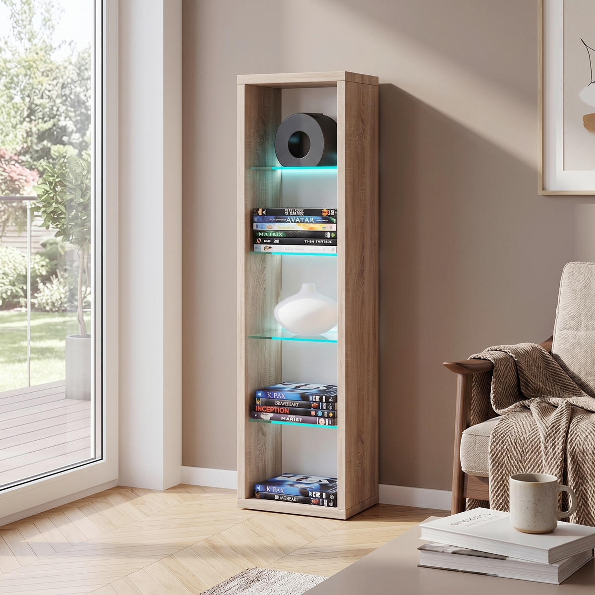 REGAL hrast Sonoma  drvni materijal  - hrast Sonoma, Basics, staklo/drvni materijal (21/77/20cm) - MID.YOU
