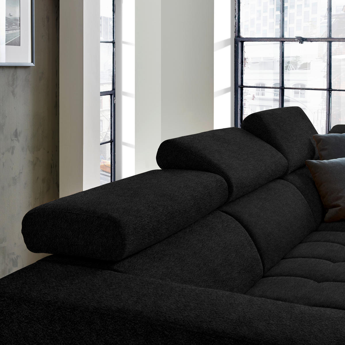 ECKSOFA in Mikrofaser Anthrazit  301/207 cm  - Anthrazit/Schwarz, Design, Textil/Metall (301/207cm) - Xora