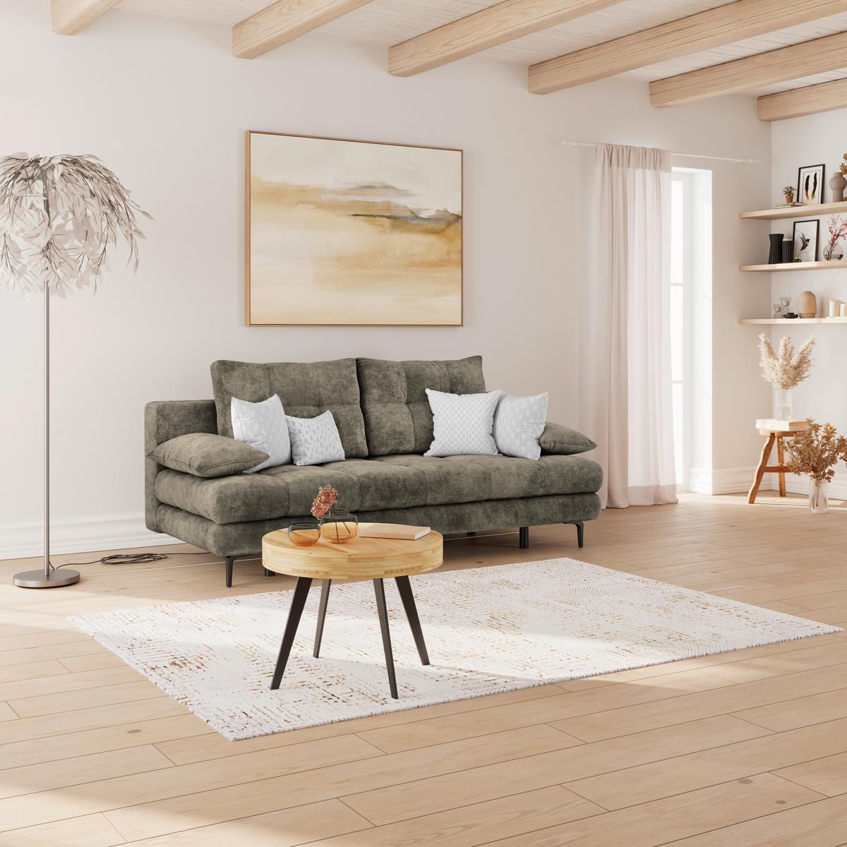 SCHLAFSOFA  mit Liegefunktion, Schlafen auf Sitzhöhe, Rücken echt Chenille Mokka  - Schwarz/Mokka, KONVENTIONELL, Textil/Metall (203/94/96cm) - Carryhome