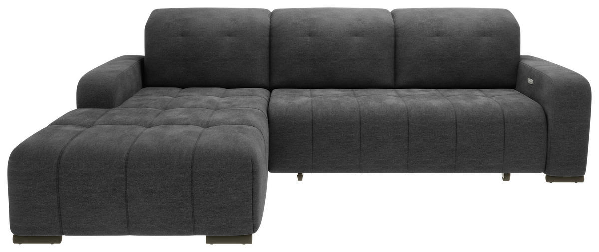 ECKSOFA VICARI Anthrazit Mikrofaser Kopfteilverstellung, Sitzvorzug  - Anthrazit/Schwarz, MODERN, Textil/Metall (185/292cm) - Livetastic