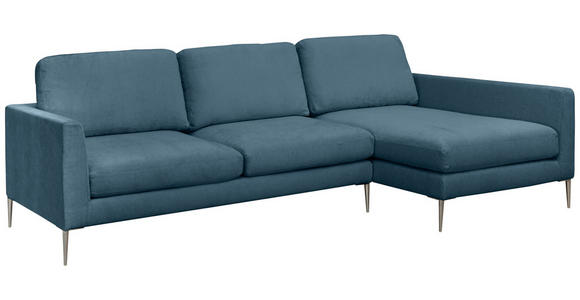 ECKSOFA Blau Chenille - Blau/Silberfarben, KONVENTIONELL, Textil/Metall (284/143cm) - Carryhome