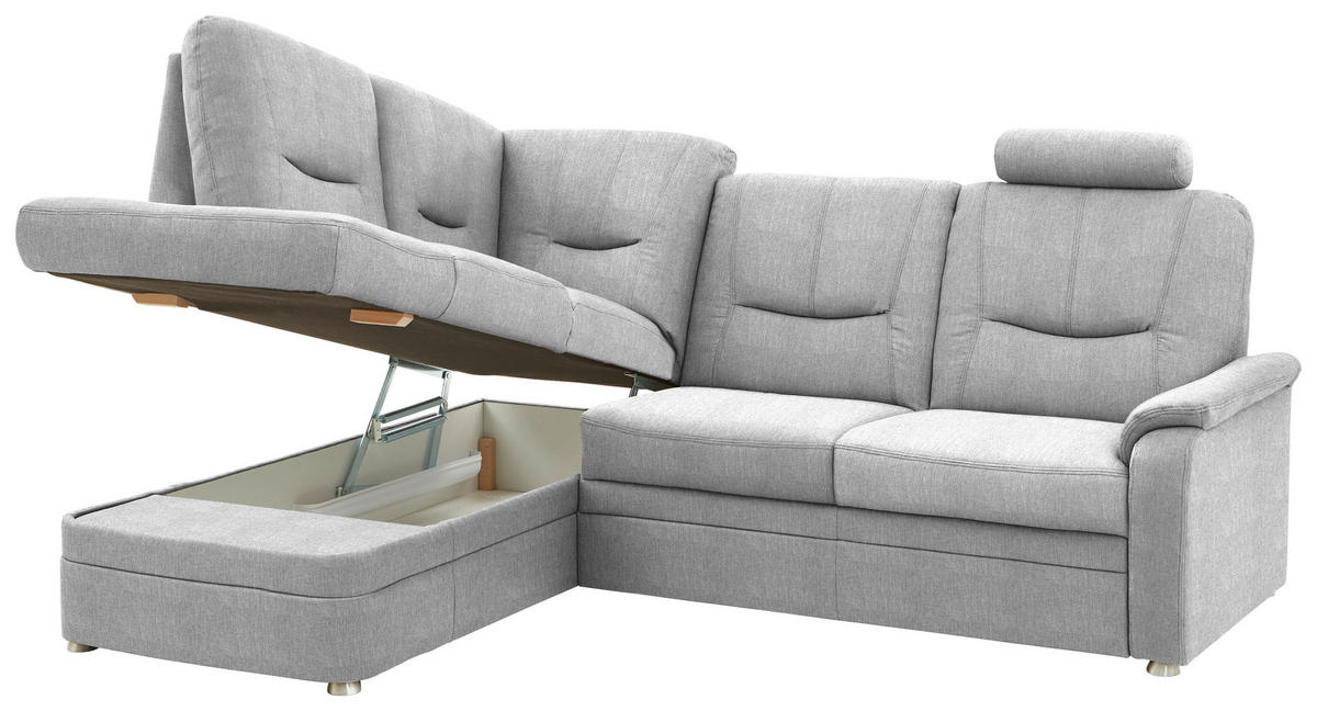 ECKSOFA Chenille Silberfarben  - Silberfarben/Schwarz, Konventionell, Kunststoff/Textil (185/235cm) - Beldomo Comfort