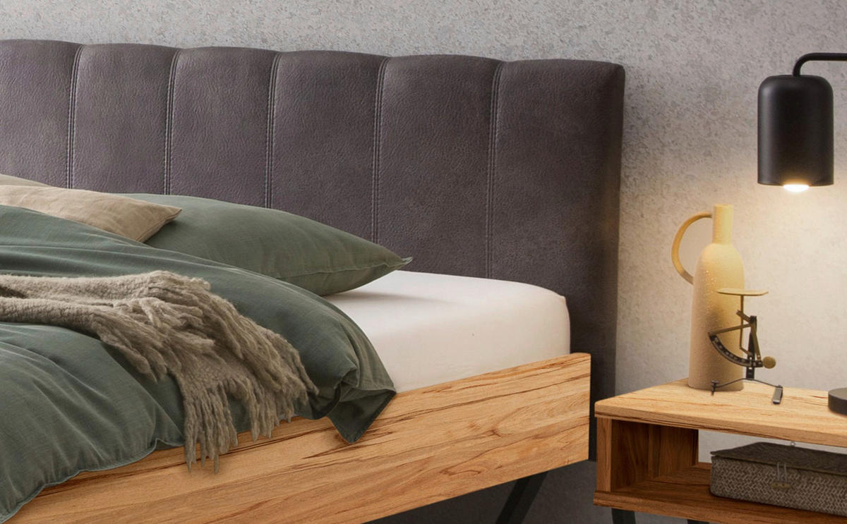 BETT 140/200 cm  in Anthrazit, Buchefarben  - Anthrazit/Buchefarben, KONVENTIONELL, Holz/Textil (140/200cm) - Hasena