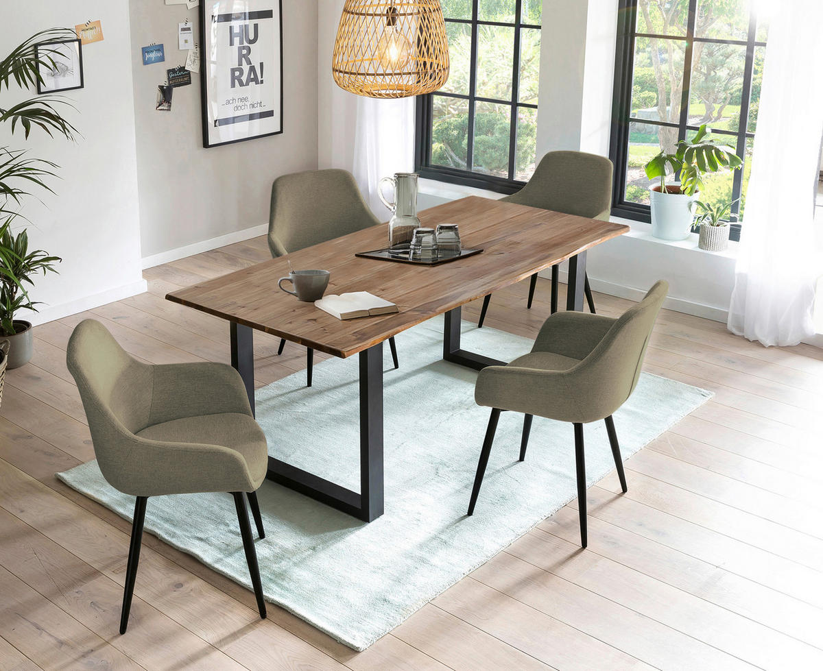 TISCHGRUPPE Grün, Walnussfarben  - Walnussfarben/Grün, MODERN, Holz/Textil (160/90/75cm) - Livetastic