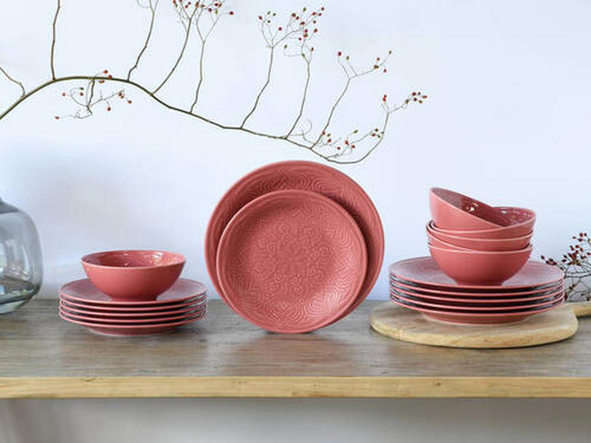 SERVIS 18 delar  - mörkrosa, Trend, keramik - Creatable