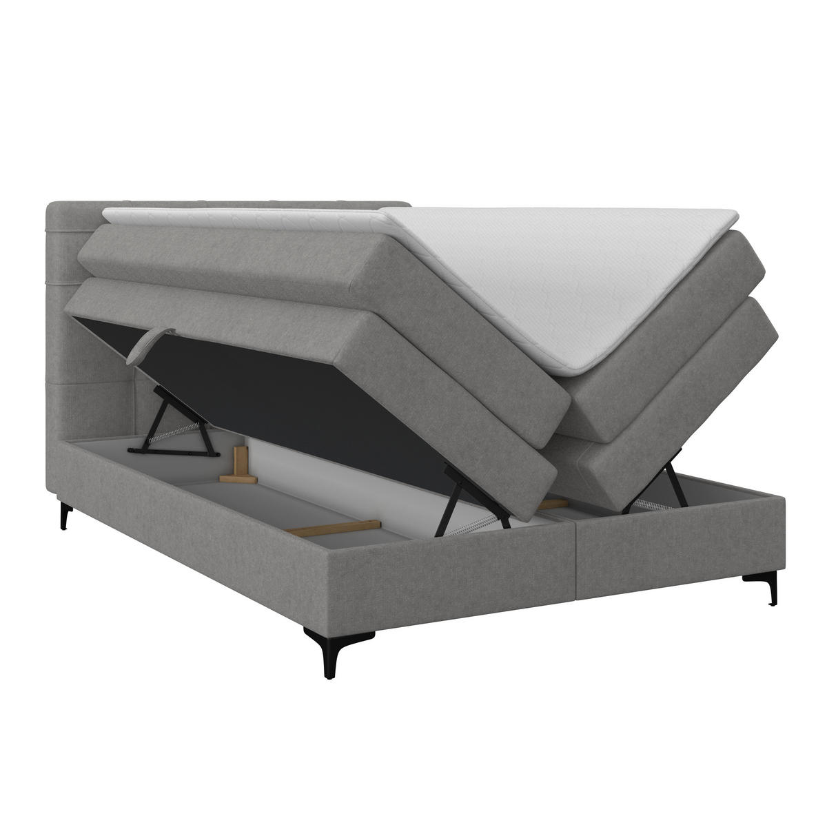BOXSPRINGBETT 140/200 cm,  in Grau, H3 = fest  - Schwarz/Grau, KONVENTIONELL, Kunststoff/Textil (140/200cm)