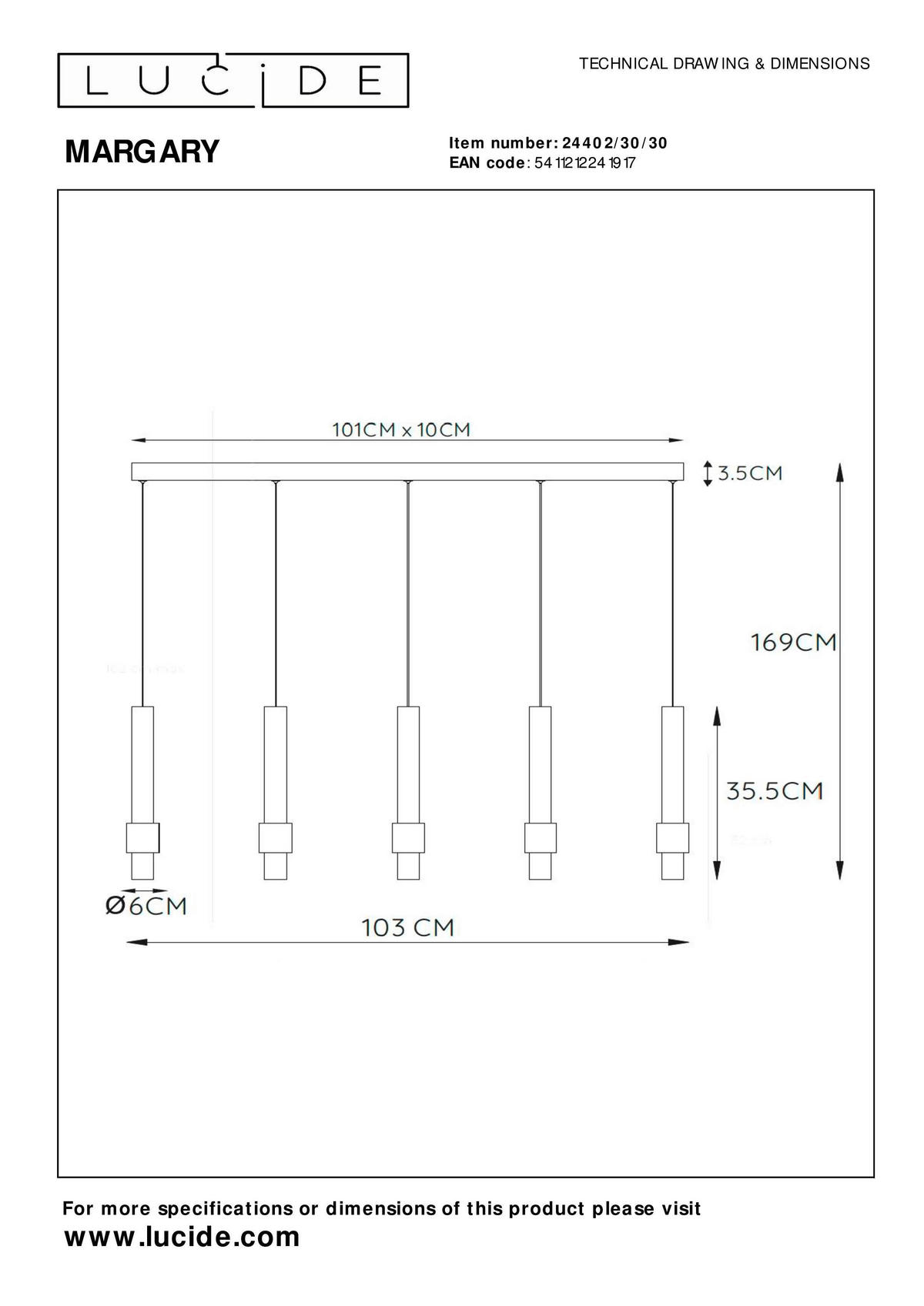 LED-HÄNGELEUCHTE MARGARY 103/8/169 cm   - Design (103/8/169cm) - Lucide