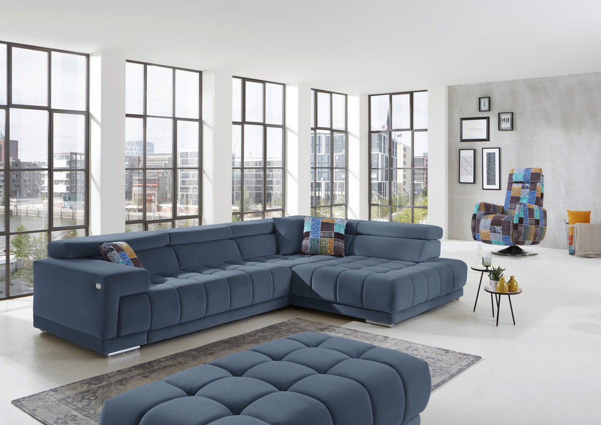 ECKSOFA  in Mikrofaser Blau  326/222 cm  - Chromfarben/Blau, Design, Textil/Metall (326/222cm) - Beldomo Speed