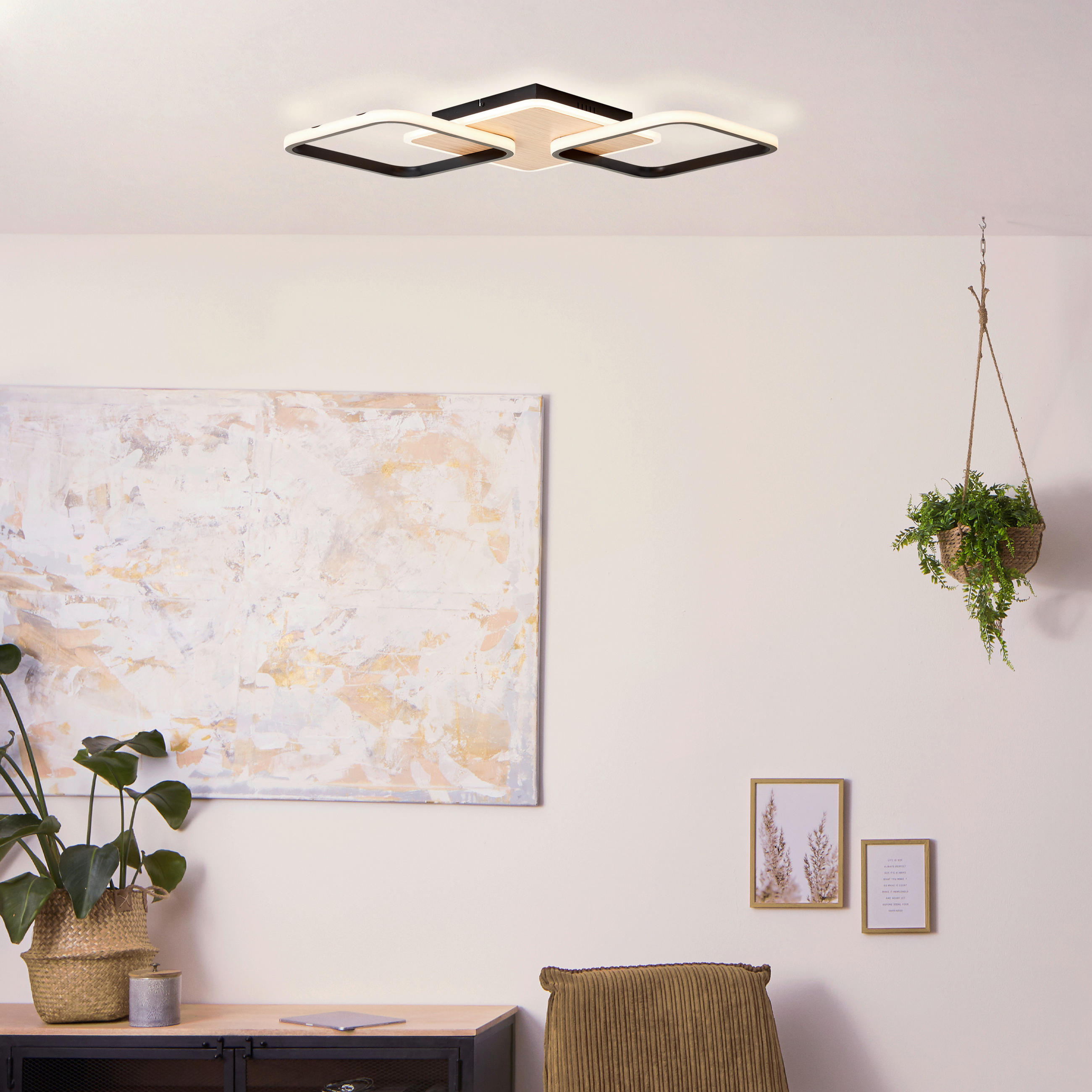 LED-DECKENLEUCHTE    62/62/7 cm  - Schwarz/Braun, Design, Kunststoff/Metall (62/62/7cm) - Brilliant