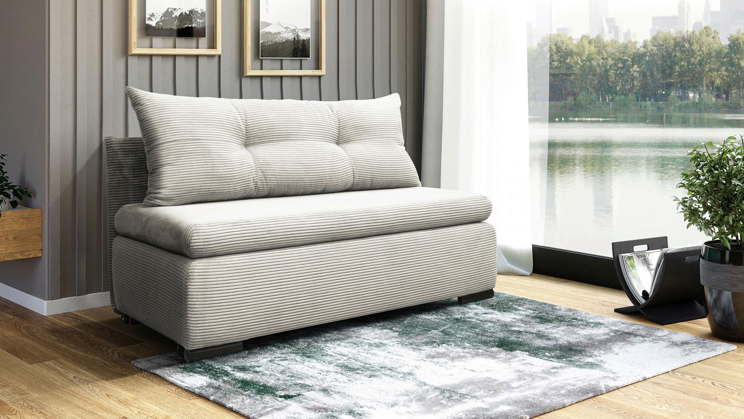 SCHLAFSOFA Cord Weiß  - Schwarz/Weiß, Design, Kunststoff/Textil (154/93/85cm) - MID.YOU