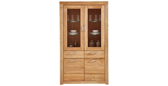 VITRINE in furniert, massiv Wildeiche Eichefarben - Edelstahlfarben/Eichefarben, KONVENTIONELL, Glas/Holz (112,2/195/40cm) - Cantus