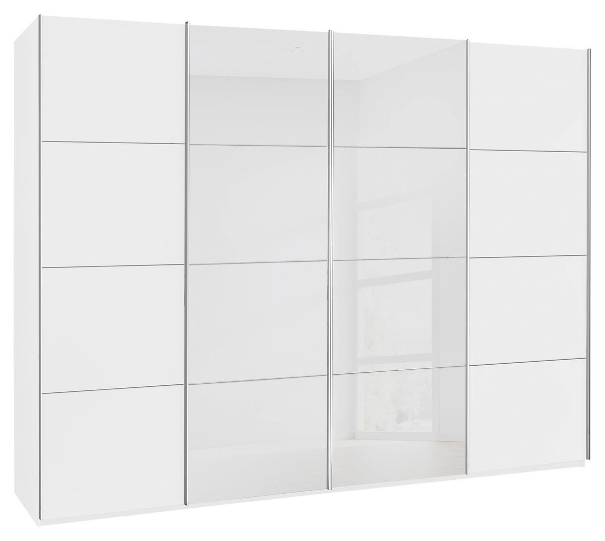 SCHWEBETÜRENSCHRANK 271/235/68 cm 4-türig Weiß  - Chromfarben/Weiß, KONVENTIONELL, Glas/Holzwerkstoff (271/235/68cm) - Novel