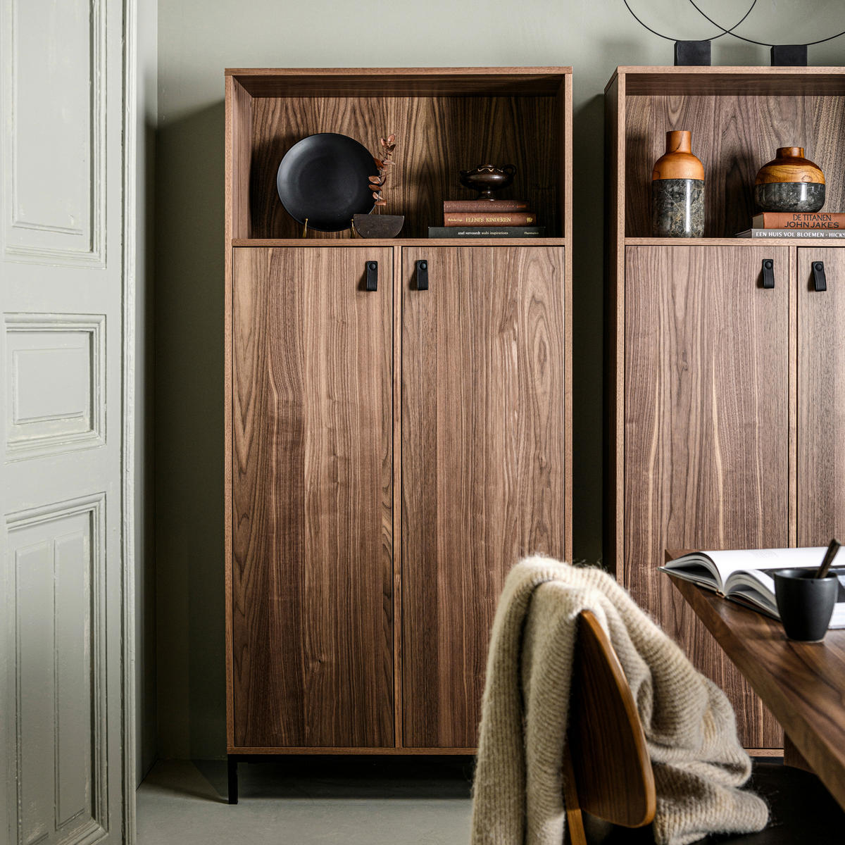 STUHL   Lederlook  - Walnussfarben/Schwarz, MODERN, Holz/Textil (48/81/50cm) - Livetastic