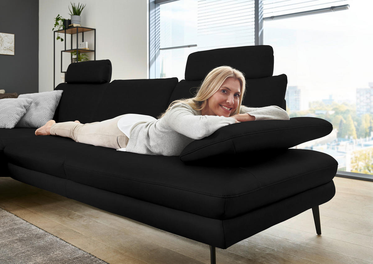 ECKSOFA in Echtleder Schwarz  - Schwarz, Design, Leder/Metall (180/310cm) - Dieter Knoll
