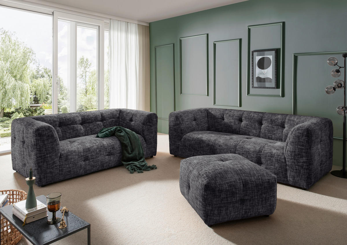 2,5-SITZER in Struktur Schwarz  - Schwarz, Design, Kunststoff/Textil (218/72/95cm) - Livetastic