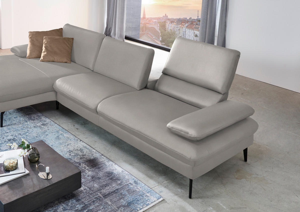 ECKSOFA in Echtleder Hellgrau  - Hellgrau/Schwarz, Design, Leder/Metall (157/325cm) - Dieter Knoll